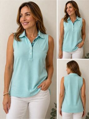 Tommy Bahama Aqua Sleeveless Polo Shirt Size Small